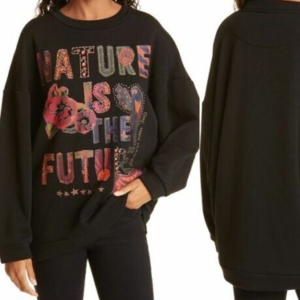 New Farm Rio Nature Is The Future Oversized Sweatshirt Black Size Small - Picture 9 of 10